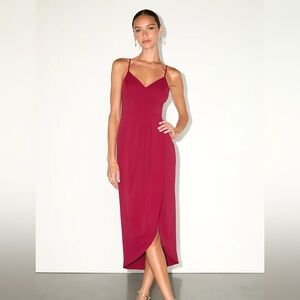 Lulu's Burgundy Midi Dress with Spaghetti Straps